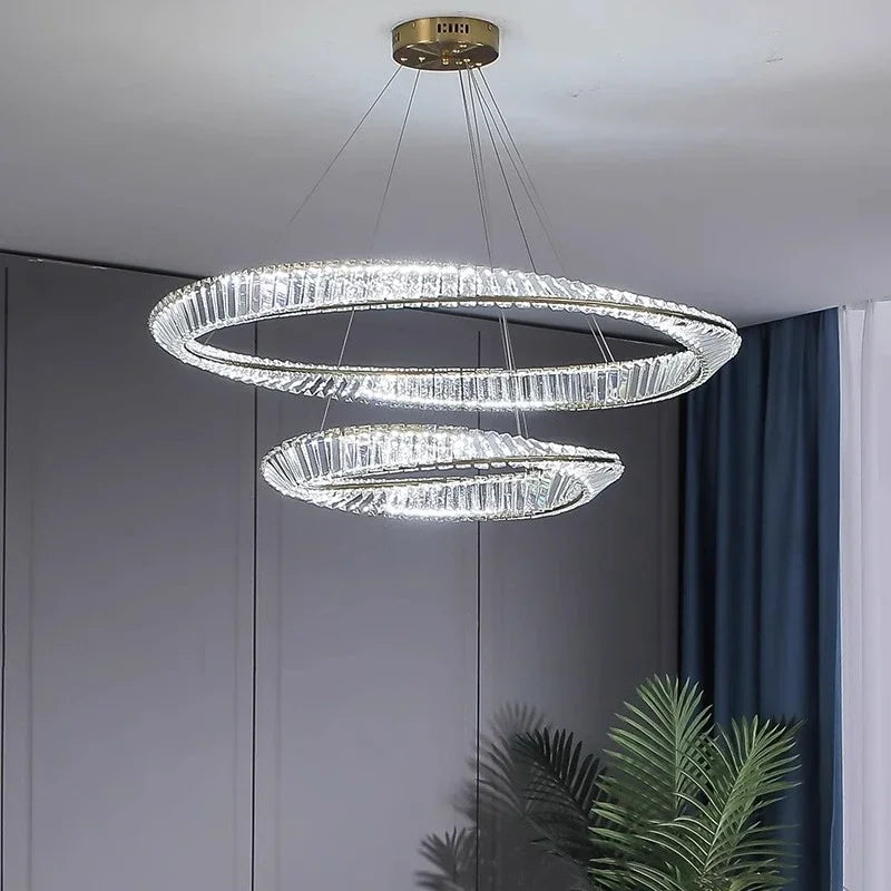 Afralia™ Luxury Gold Crystal Pendant Lights Dimmable LED Modern Living Room Fixture