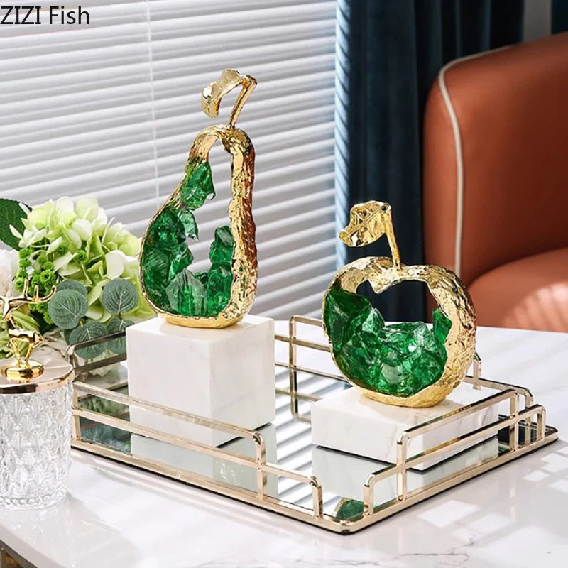 Afralia™ Gold-plated Apple/Pear Alloy Ornaments for Living Room Desk Decoration