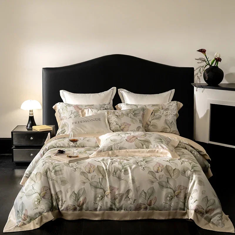 Afralia™ Egyptian Cotton Print Bedding Set: King Queen Sheet Pillowcase Duvet Cover