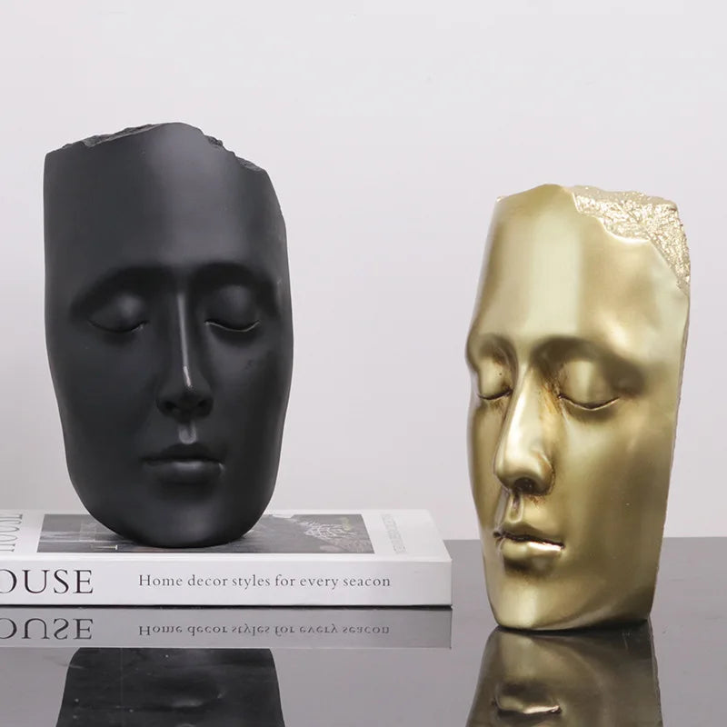 Afralia™ Golden Mask Resin Abstract Face Sculpture for Home Decoration