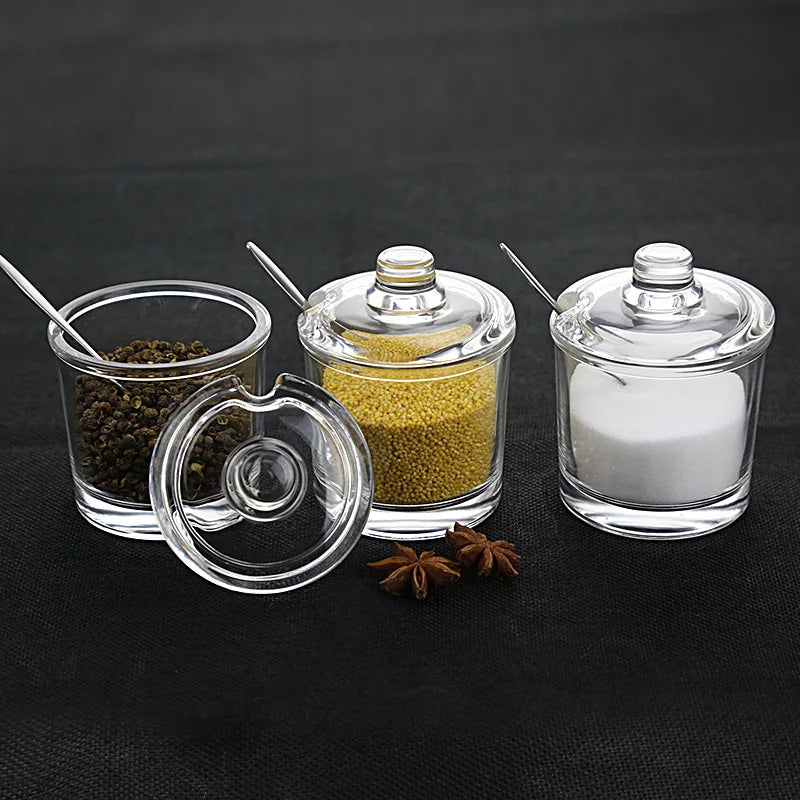 Afralia™ Glass Seasoning Can with Spoon - Spice Jar for Sugar Salt Pepper Powder