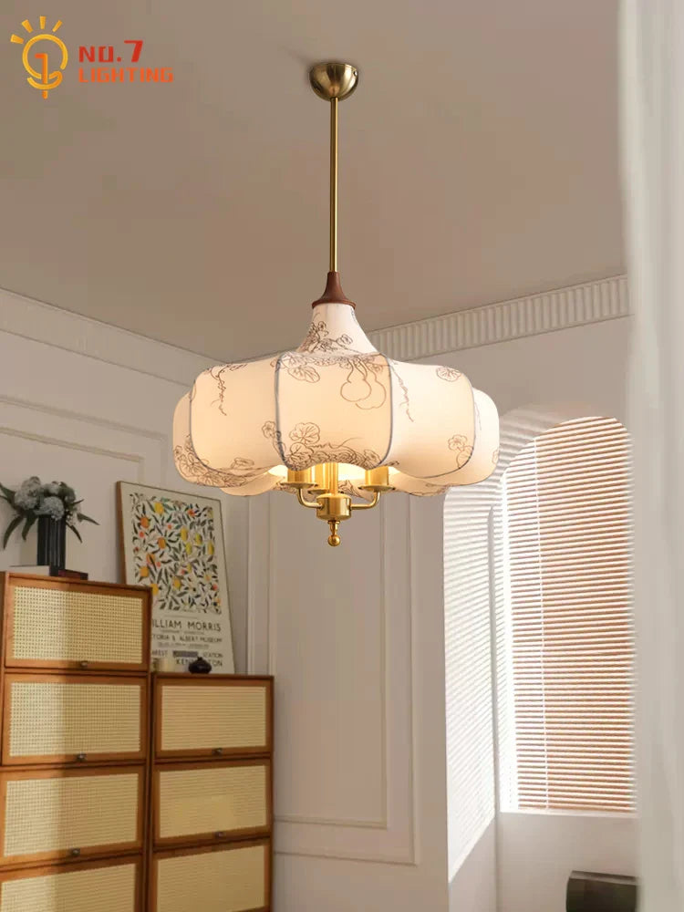 Afralia™ Gold Lustre Medieval Fabric Pendant Lights LED E27 for Home Decor