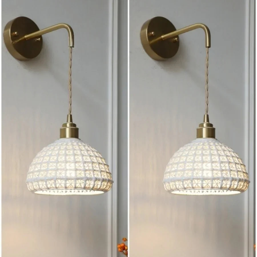 Afralia™ Ceramic LED Wall Lights with Pull Chain Switch for Restaurant and Bedside