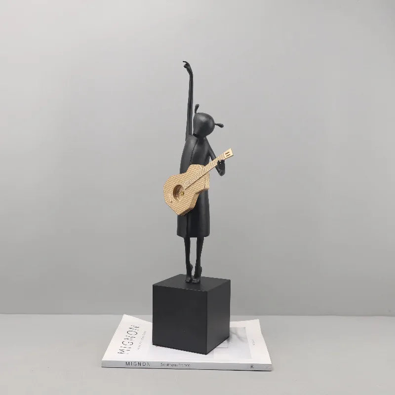 Abstract Guitarist Resin Sculptures by Afralia™: Musical Instrument Decor for Home