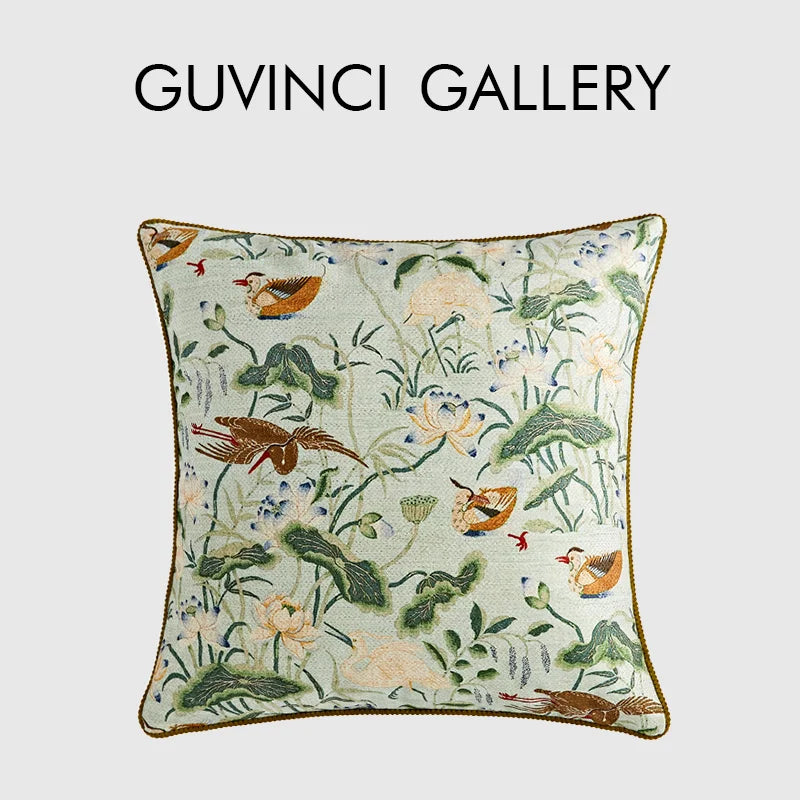 Afralia™ Wild Duck & Lotus Flower Print Pillow Case - Vintage Decorative Cushion Cover