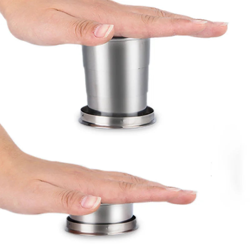 Afralia™ Telescopic Stainless Steel Folding Cup for Outdoors, Travel, Camping - Collapsible Drinkware