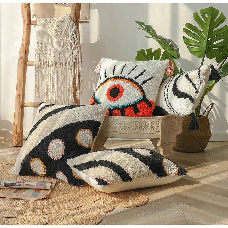 Afralia™ Boho Big Eye Tufted Cushion Covers with Tassels for Bedroom Living Room