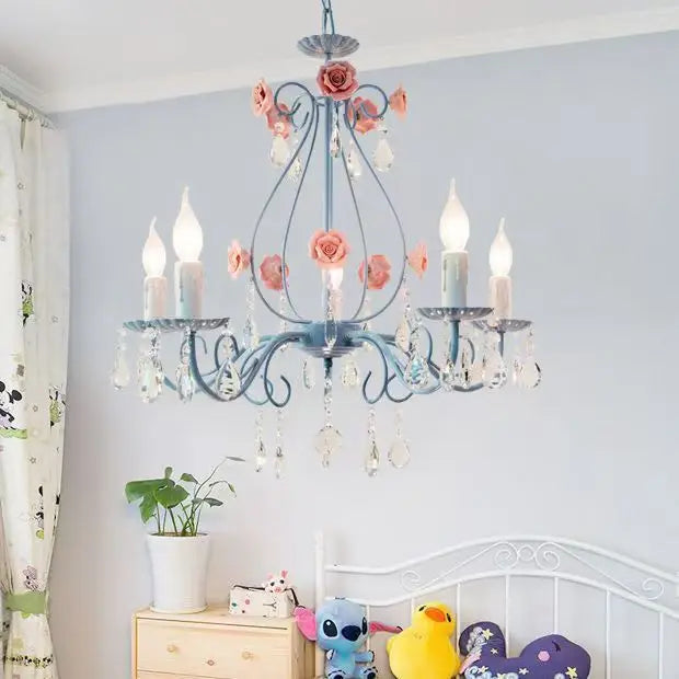 Afralia™ Blue Crystal Bouquet Chandelier for Princess Girl Bedroom - Romantic Children's Flowers Pendant Lights