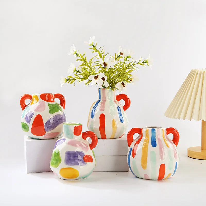 Afralia™ Cartoon Ceramic Vase Teapot Handmade Porcelain Flowerpot Decoration Accessories