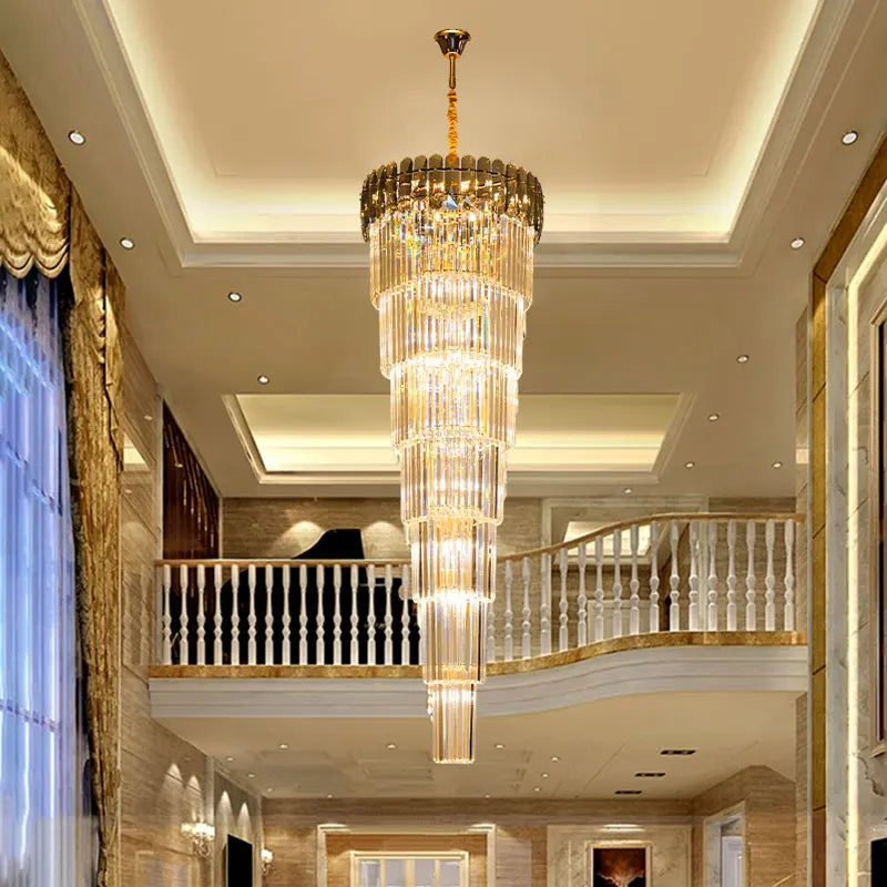 Afralia™ Nordic Duplex Floor Lamp Luxury Villa Pendant Hall Hotel Lobby LED Spiral Staircase
