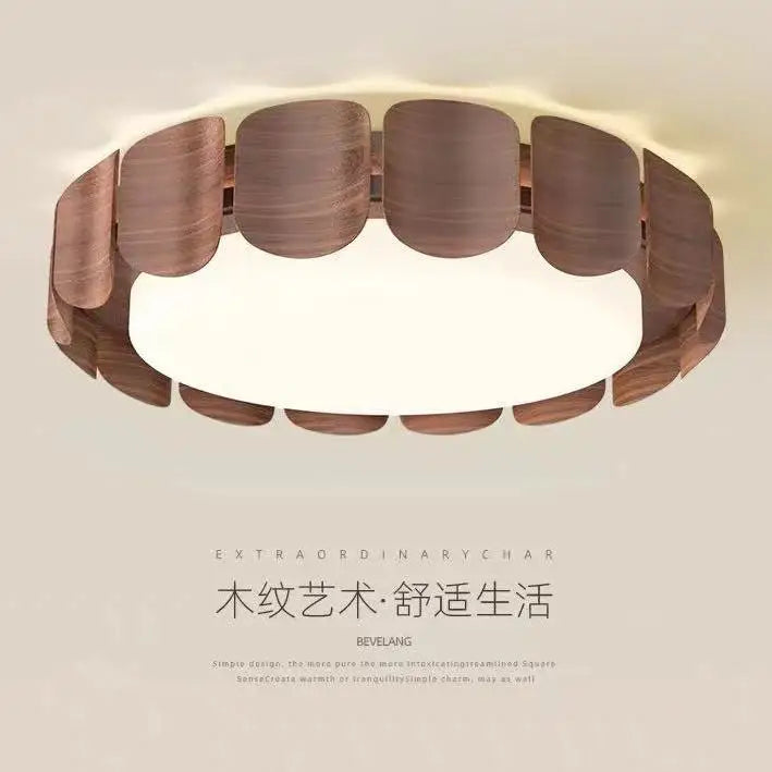 Afralia™ Wood Walnut Round Ring LED Ceiling Light 50cm