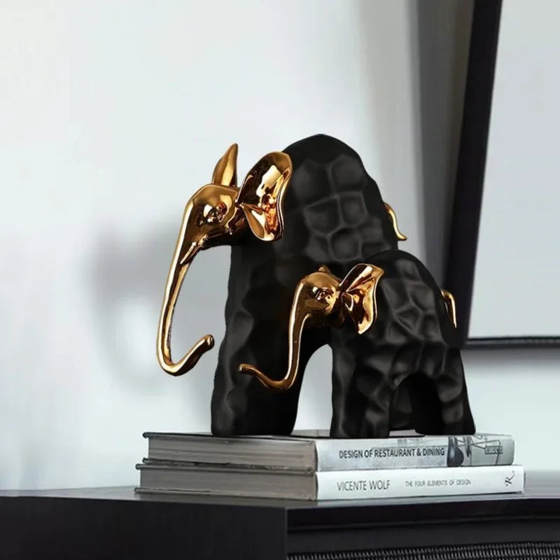 Afralia™ Elephant Mother-calf Golden Resin Sculpture Figurine