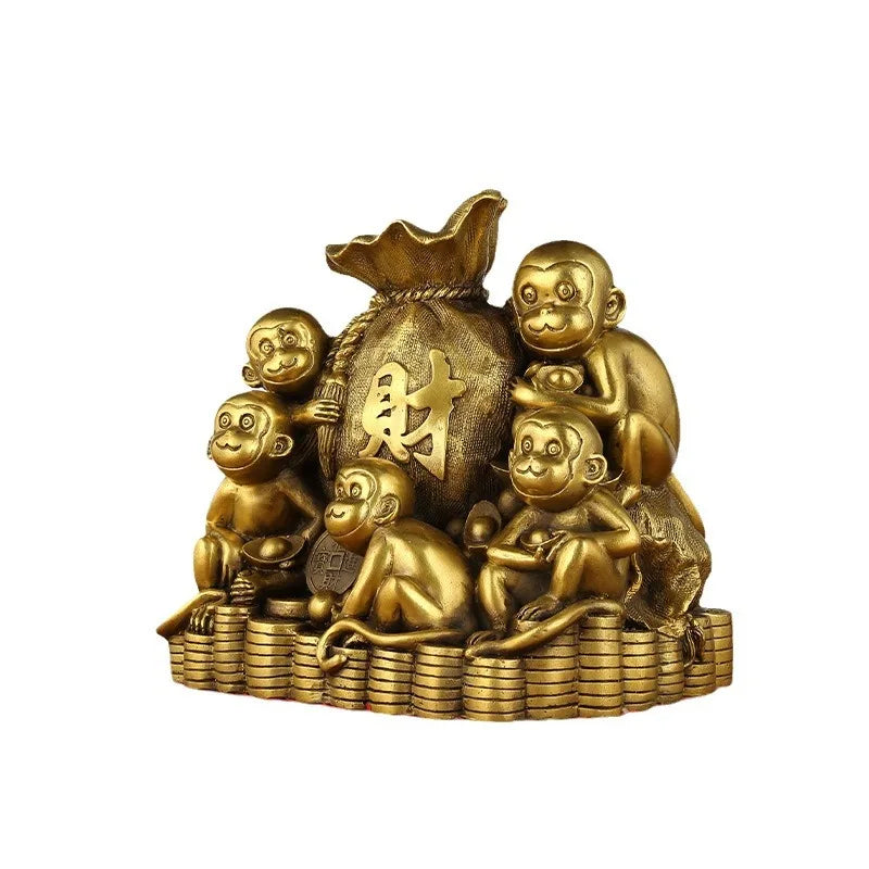 Afralia™ Feng Shui Monkey Copper Ornaments for Wealth Attraction and Prosperity