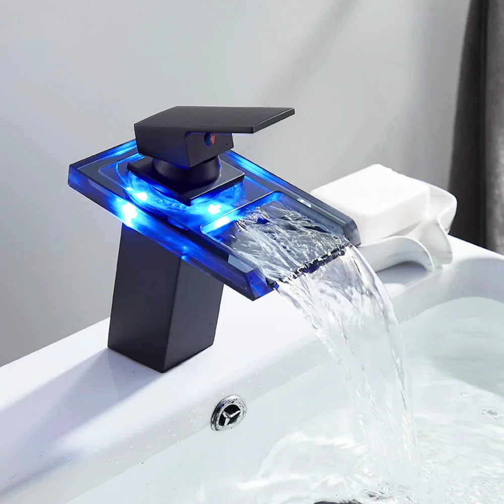 Afralia™ LED Waterfall Basin Faucet - Color Changing, Single Handle, Deck Mounted.