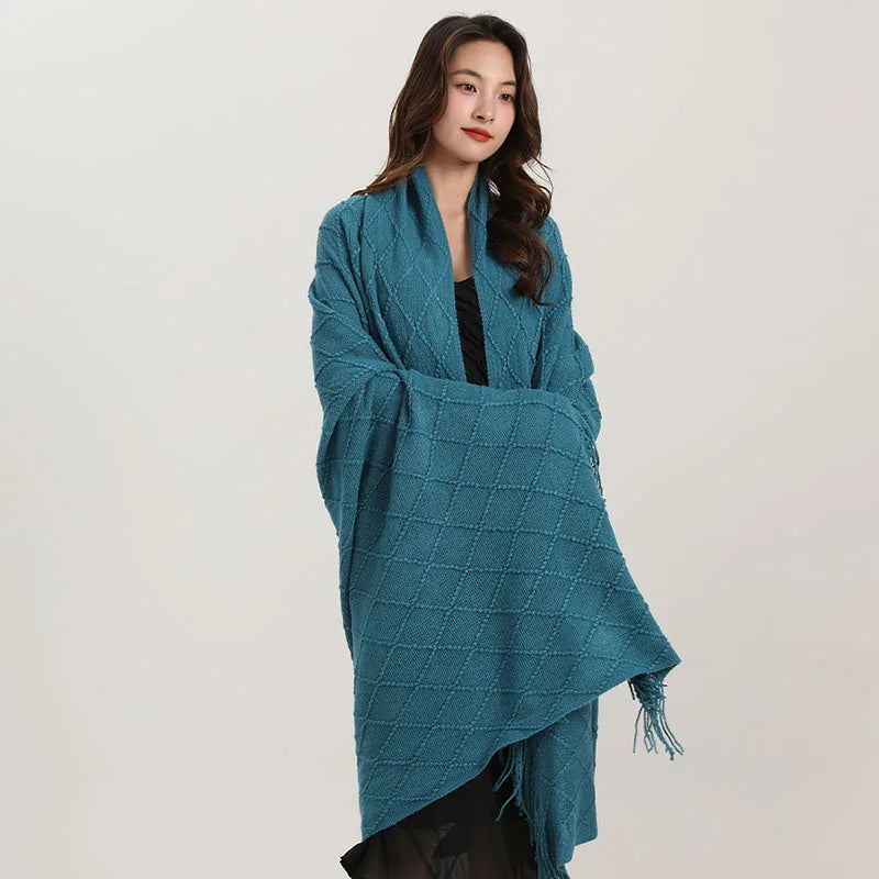 Afralia™ Knitted Diamond Blanket: Versatile Solid Shawl for Home, Office, Travel