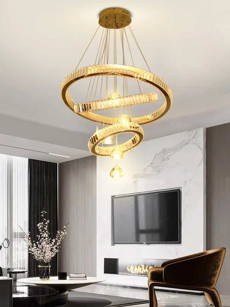 Afralia™ Luxury Crystal Ring Chandelier - Elegant Pendant Light Fixture for Living Room