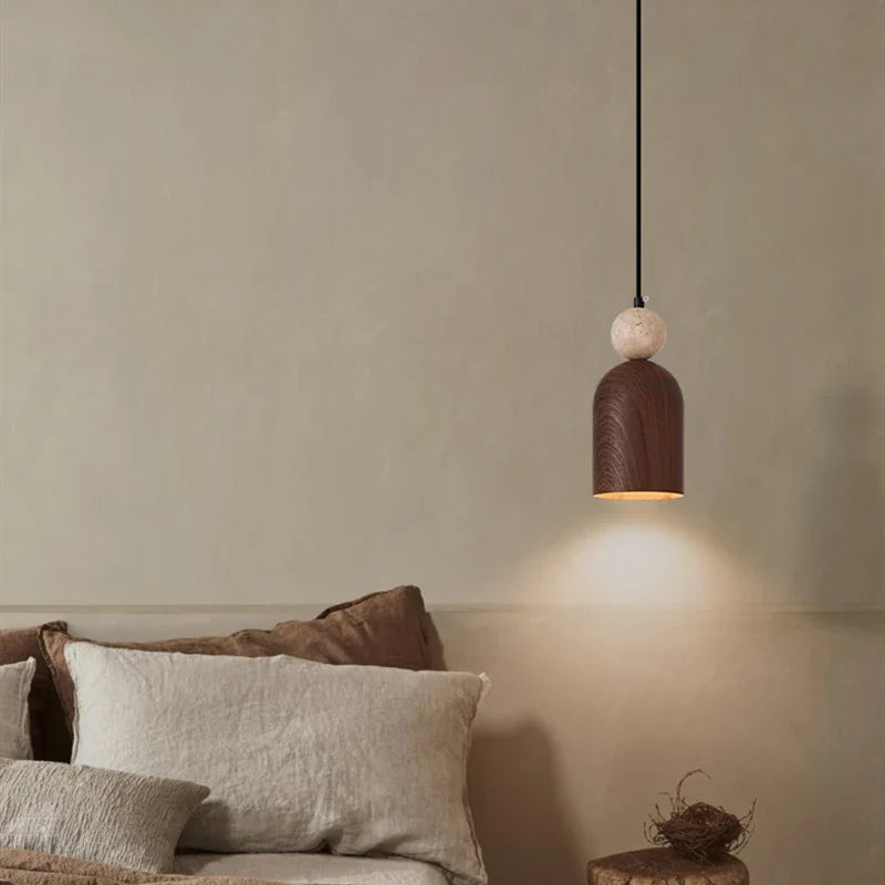 Afralia™ Yellow Travertine Stone LED Pendant Light: Modern Iron Fixture for Home Decor