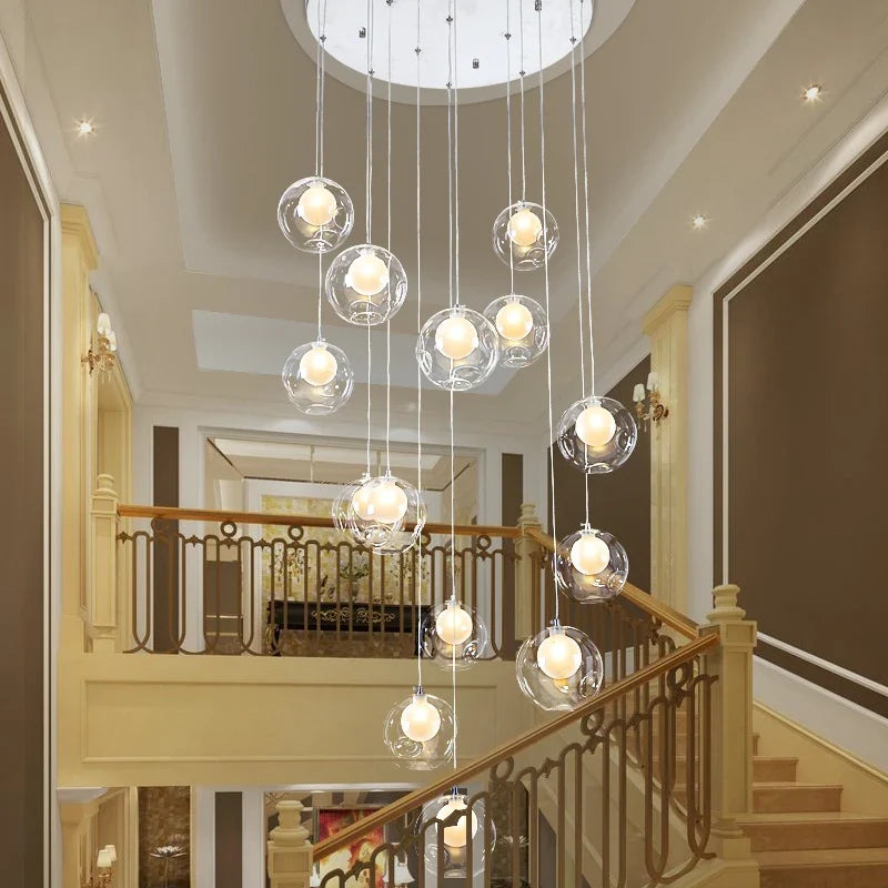 Afralia™ Nordic Double Glass Shade LED Ceiling Chandelier for Bedroom.