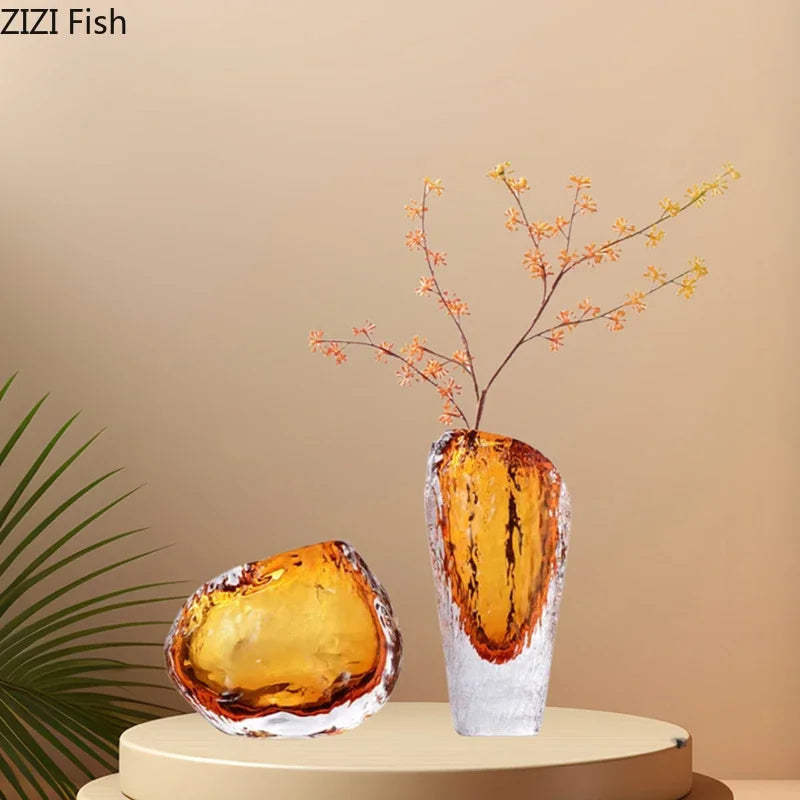 Afralia™ Amber Glass Vase: Table Decor, Flower Arrangement, Hydroponic Plant Pot