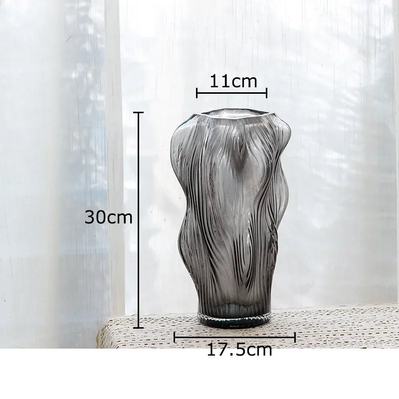 Afralia™ Shaped Ripple Glass Vase for Desk Decoration and Floral Arrangements