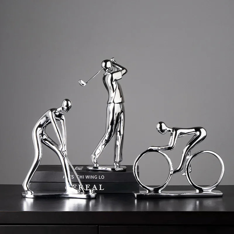 Afralia™ Silver Nordic Cyclist Statue Abstract Ceramic Bike Figurine Office Decor