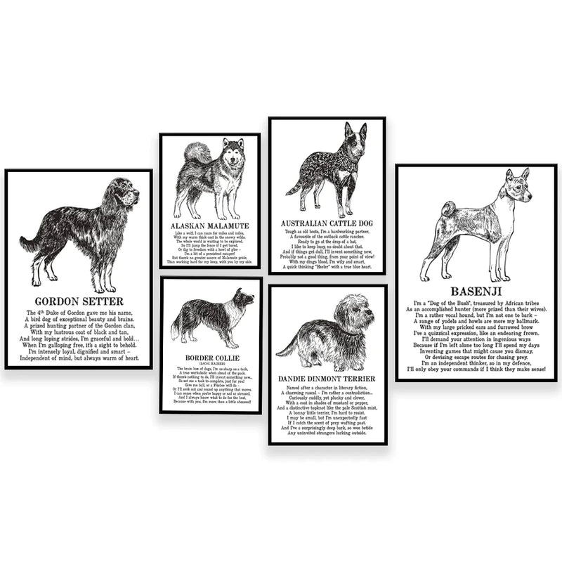 Afralia™ Mixed Breed Dog Poster: Border Collie, Wolfhound, Malamute, Terrier, Schnauzer, Malinois, Setter