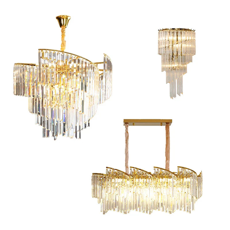 Afralia™ Gold Glass Chandelier Light | European Spiral Design for Dining Room Decor