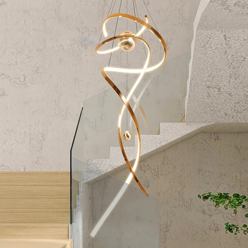 Afralia™ Modern Home Decor LED Pendant Light for Staircase Chandeliers, Indoor Living Room Hanging Light