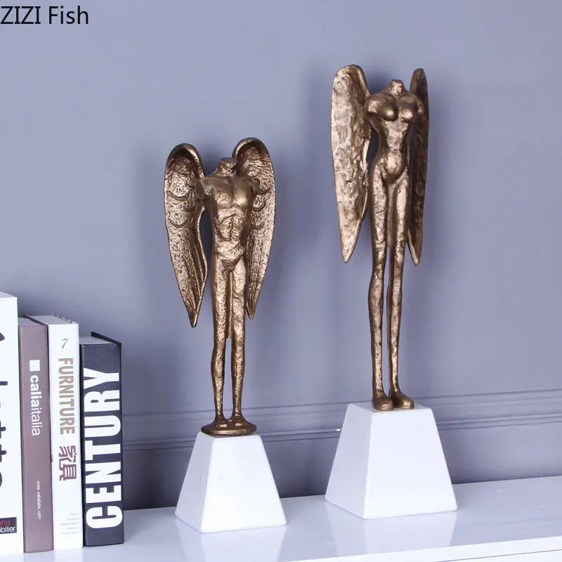 Afralia™ Angel Abstract Figures Sculpture Cast Iron Home Decor Statue Craft
