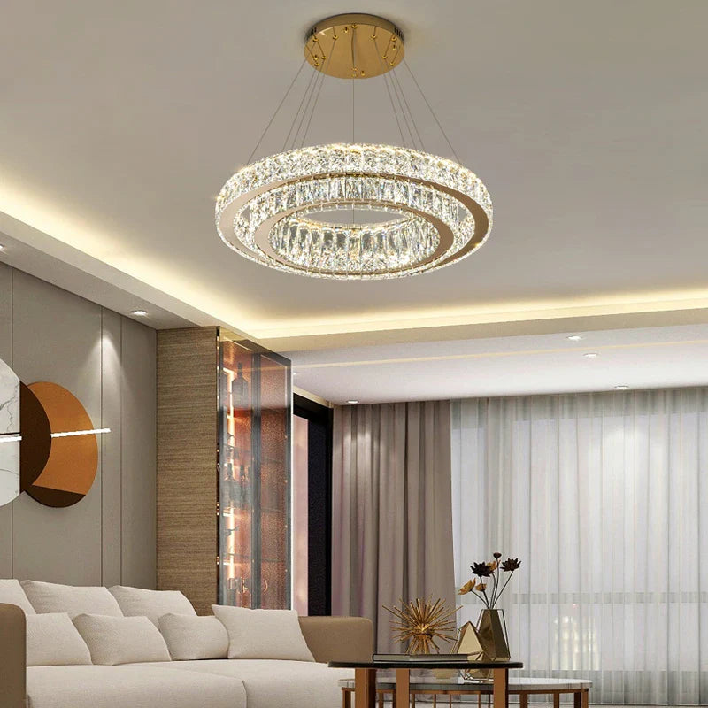 Afralia™ Crystal Luxury Ring Chandelier LED Ceiling Pendant Light Fixture