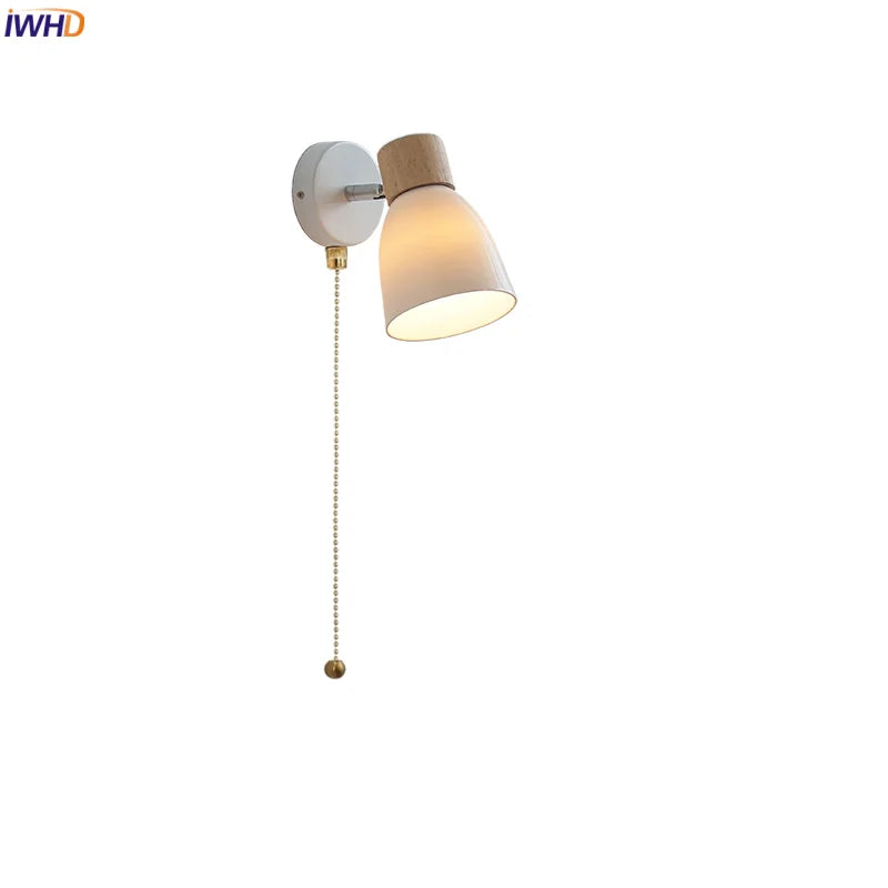 Afralia™ Iron Wood LED Wall Light Fixture Rotate Bedside Lamp Aplique Pared