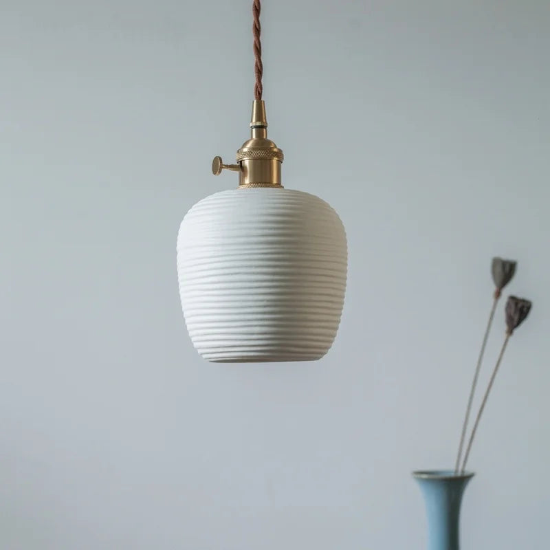 Afralia™ Minimalist Ceramic LED Pendant Lamp for Kitchen Bedroom Living Room