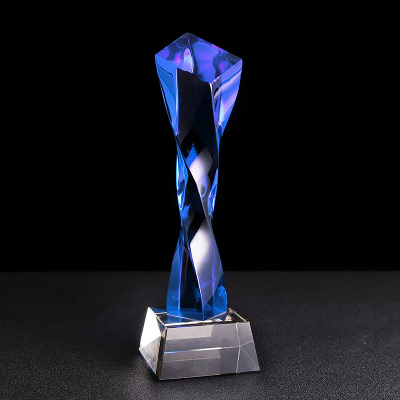 Afralia™ Blue Glass Twisted Column Trophy - Customize Competition Prize