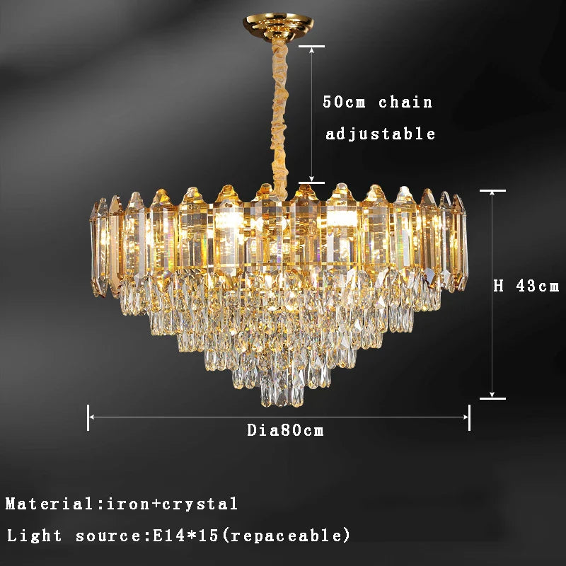 Afralia™ Gold Amber Crystal Chandelier Lights Modern Room Decor Hanging Lamp