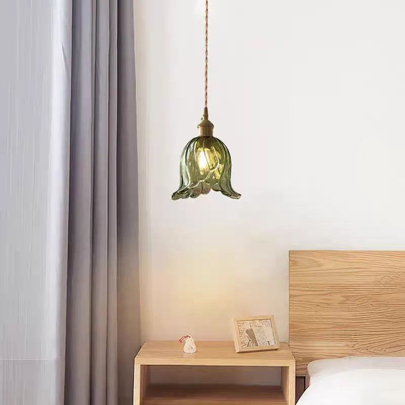 Afralia™ Nordic Green Glass LED Pendant Lamp for Dining Room, Adjustable Modern Stair Hanging Light