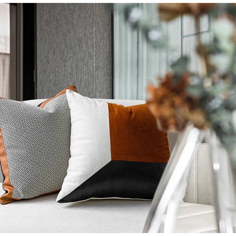 Afralia™ Fish Scale Geometric Jacquard Cushion Covers with Leather Edged Detail