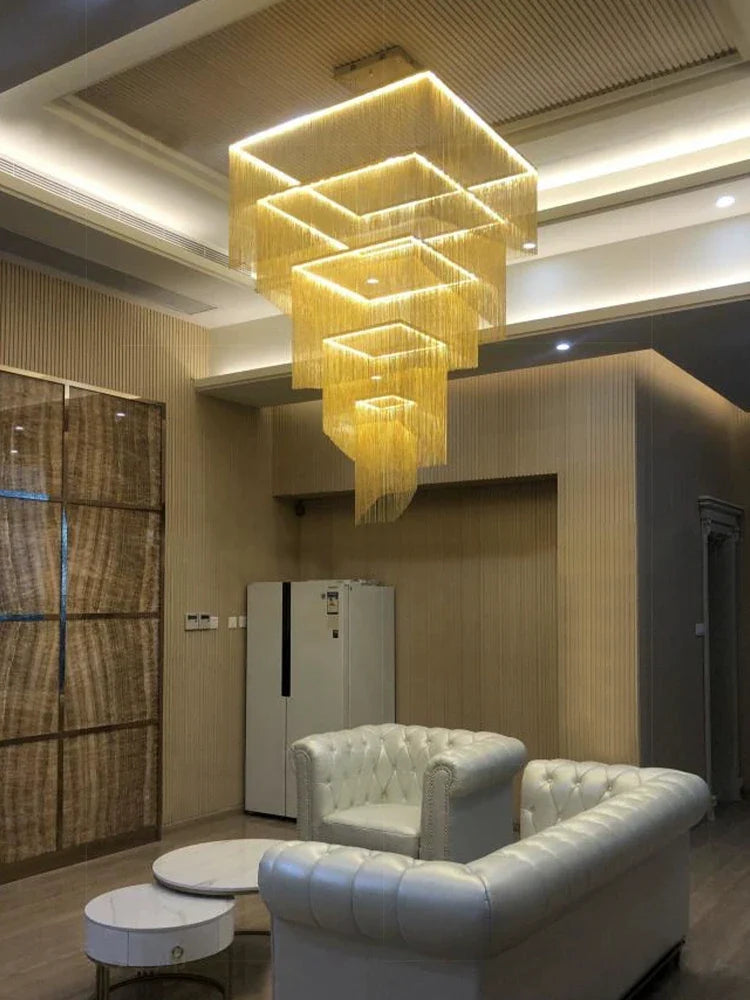 Afralia™ Modern Aluminum Chain Tassel Chandelier for Living Room Hotel, Artistic Large Size