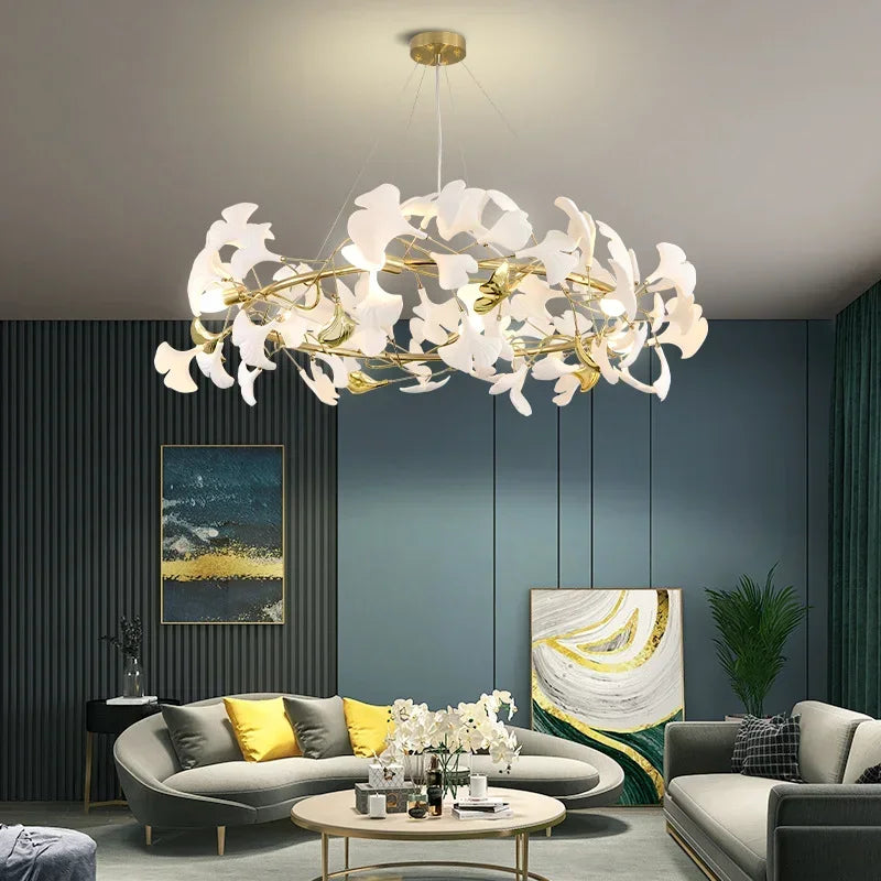 Afralia™ Ginkgo Chandelier Villa Duplex Pendant Light for Living Room & Hotel Lobby