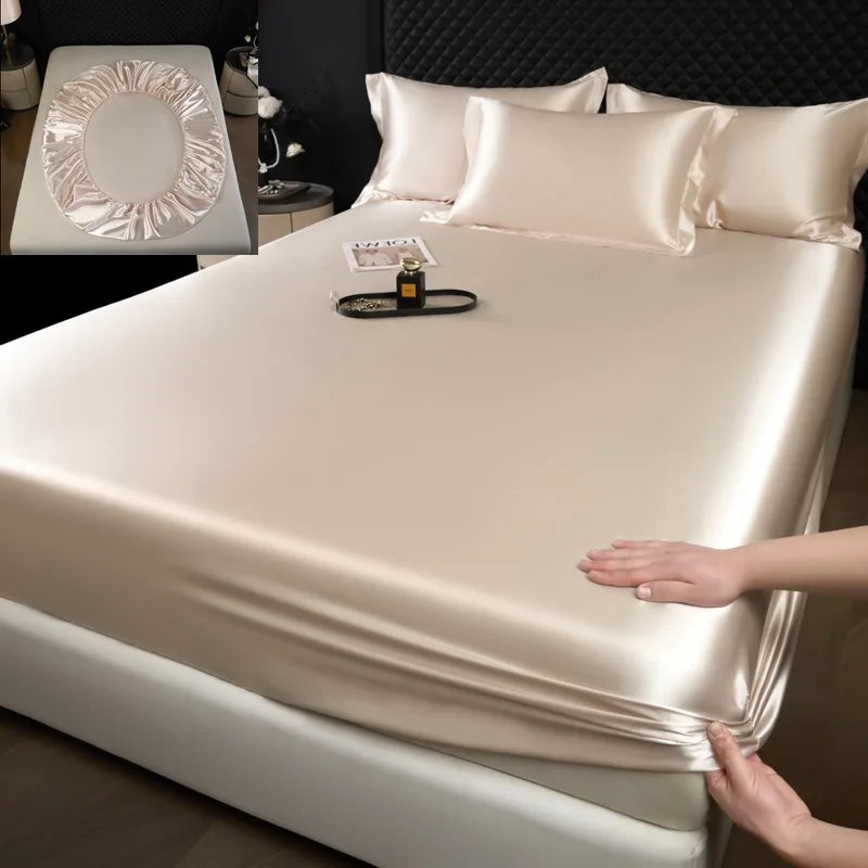 Afralia™ 100% Mulberry Silk Fitted Sheet Set with Pillowcase - Luxury Solid Color Silk Bed Linen