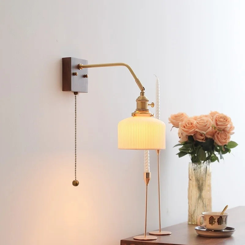 Afralia™ Ceramic Copper LED Wall Lamps Pull Chain Switch Modern Stair Light Fixtures