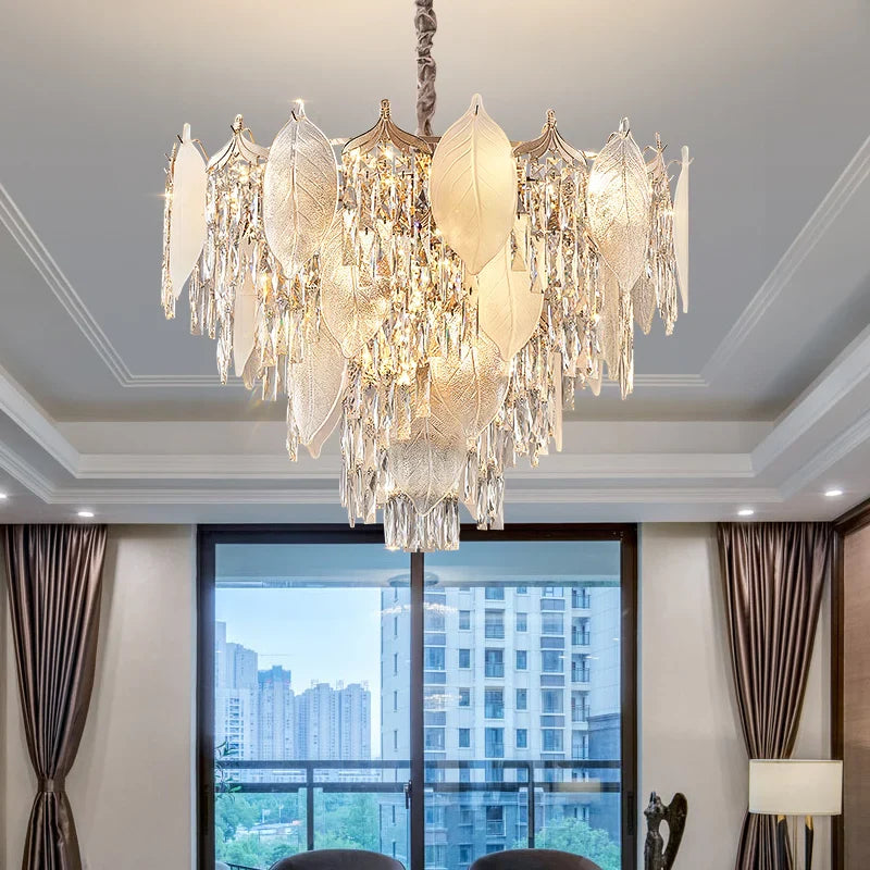 Afralia™ Crystal Leaves Chandelier: Elegant Postmodern Lighting for Living Room, Dining Room, Bedroom