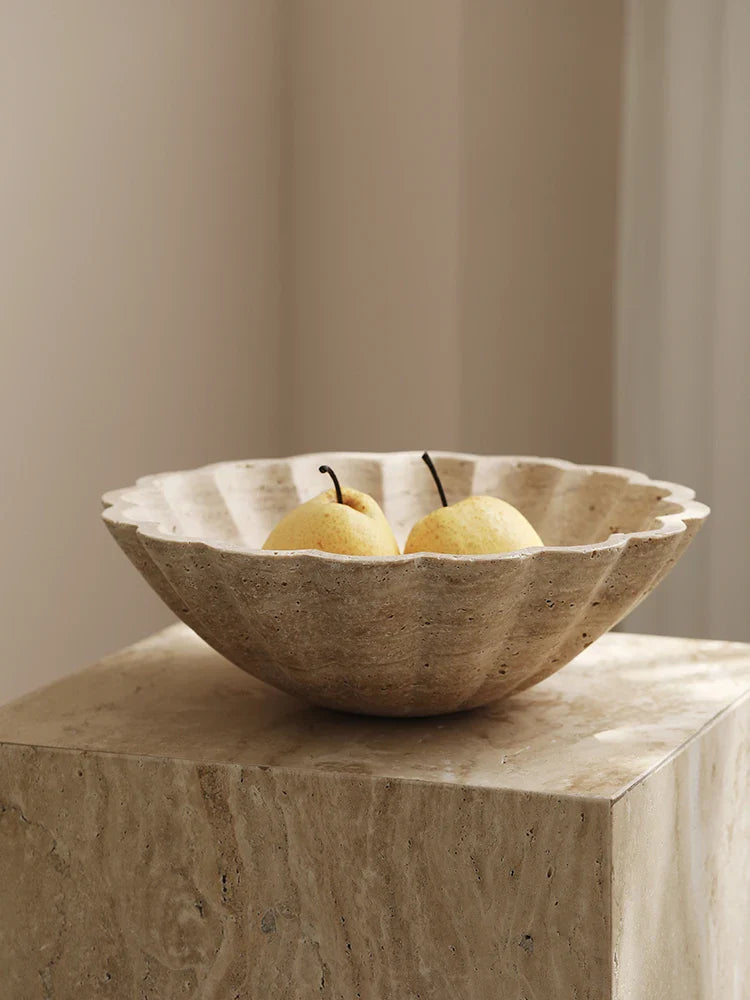 Travertine Ruffle Marble Tray & Fruit Bowl by Afralia™ for Kitchen and Living Room