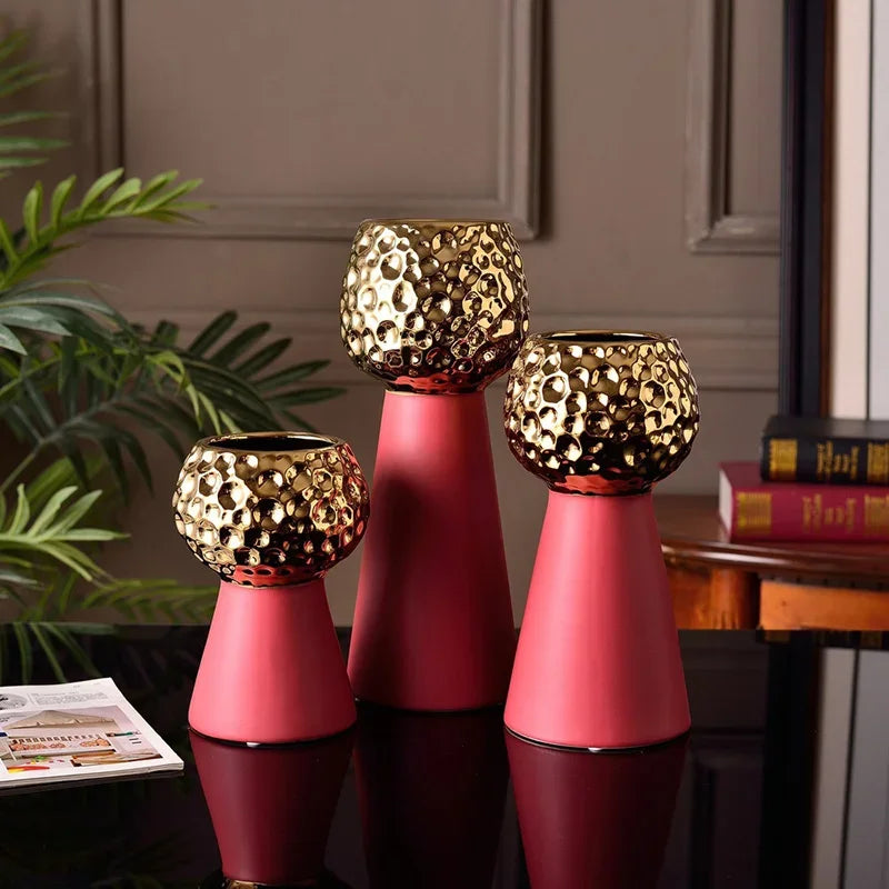 Afralia™ Gold Hammer Pattern Ceramic Vase: Creative Plant Pot for Table Decoration and Floral Arrangement