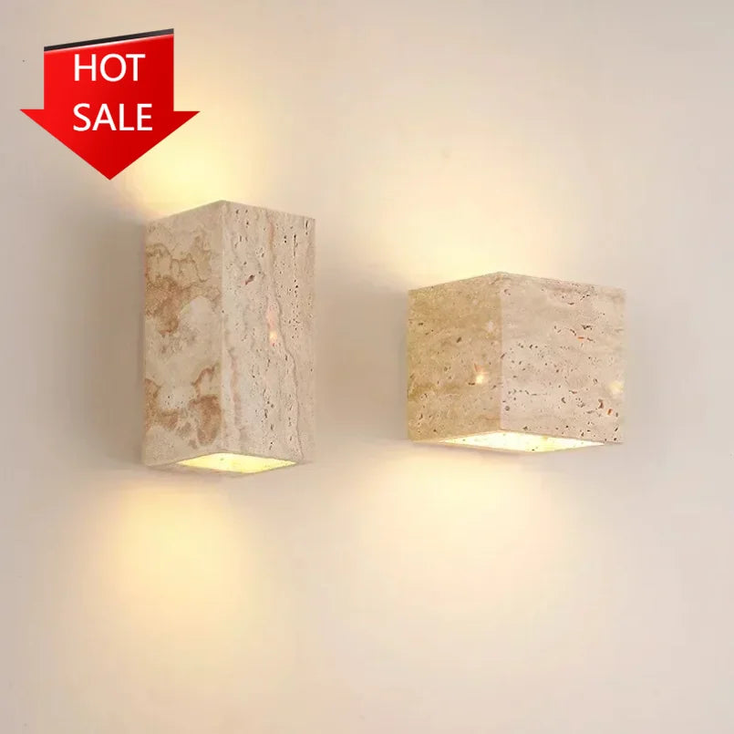 Afralia™ Yellow Travertine Stone Wall Sconce for Indoor/Outdoor Decor & Ambiance