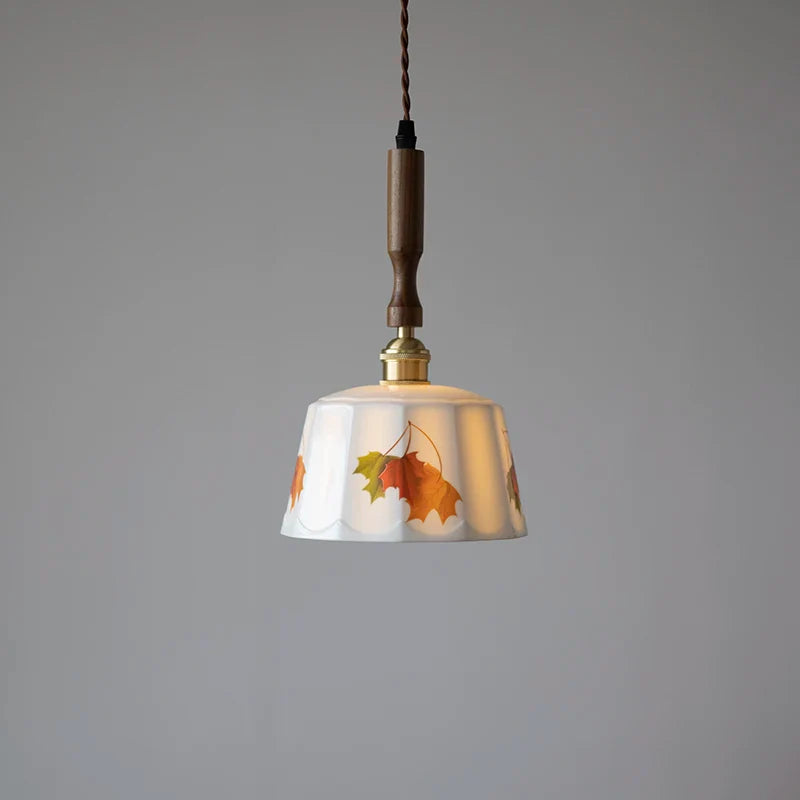Afralia™ Brown Wood LED Pendant Light - Nordic Modern White Ceramic Hanging Lamp