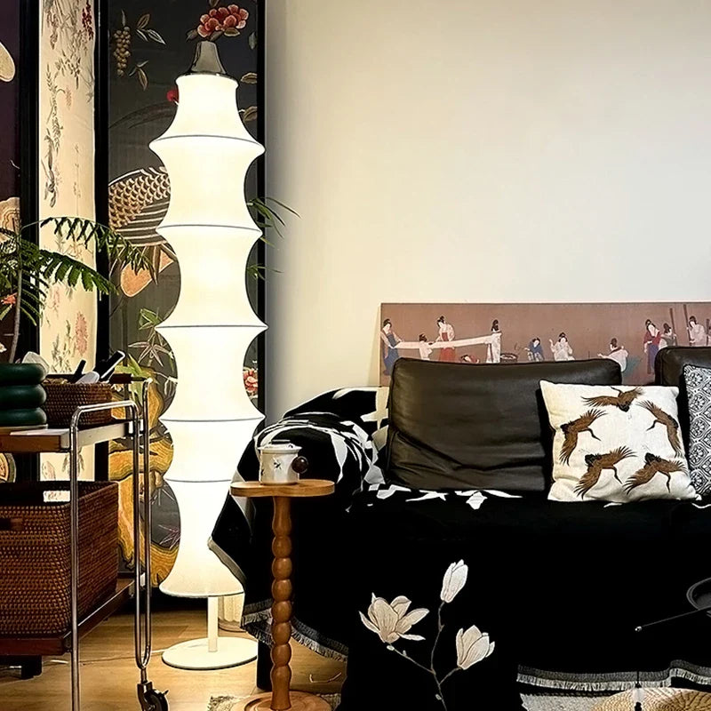 Afralia™ Cream Silk Japanese LED Floor Lamp for Modern Living Room Décor