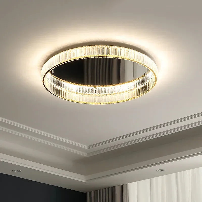 Afralia™ Gold Steel LED Dimmable Ceiling Lights Luxury Crystal Fixture