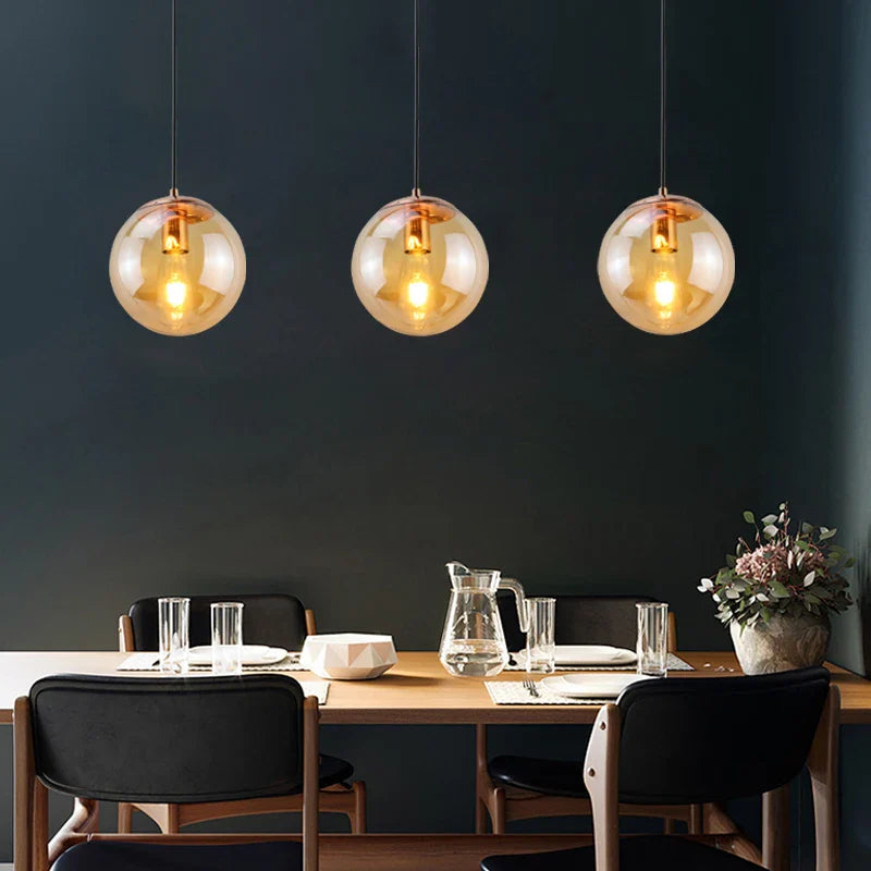 Afralia™ Modern Glass Chandelier for Bar Counter, Restaurant - Gold/Silver Metal, Amber Glass Suspension Lamp