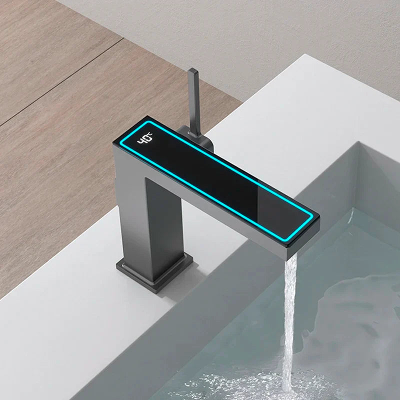 Afralia™ Gun Grey Digital Display Basin Faucet: Modern Black Bathroom Sink Tap with Temperature Display