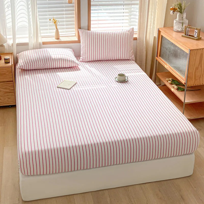 Afralia™ Cotton Stripe Fitted Sheet- Single Cozy Mattress Cover with Elastic Band